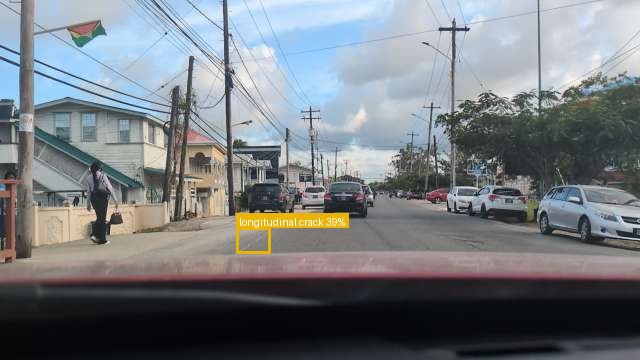 RoadSense AI detecting a road defect from a dashcam in Guyana